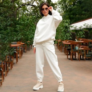 Conjunto Deportivo de Algodón para Mujer, Color Sólido, Cuello Redondo, Manga Larga, Pantalones con Cordón, Estilo Casual para Otoño, Corte Holgado - Product Image 5