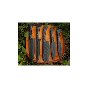New Edition Hand Forged J2 Steel Powder Coated Hammered 5-Piece Ambidextrous Durable <b>Sharp</b> Luxury Straight Edge <b>Knife</b> <b>Set</b> - Product Image 1