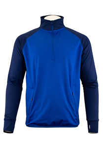 Sweat-shirt de sport pour homme bleu à manches raglan et col montant, en polyester uni, coupe droite, séchage rapide, tricoté - Product Image 2