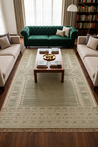 Modern Green Kilim Dhurrie Rug Handmade Minimalist Flatweave Area Carpet - Product Image 2