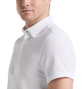 Camicia da uomo Slim elasticizzata tinta unita con bottoni Seersucker | Perry Ellis - Product Image 3