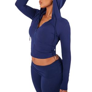 Sweats à capuche personnalisés à fermeture éclair, hauts courts sexy à manches longues, chemisier à capuche et cordon de serrage pour femmes, 2026 - Product Image 1