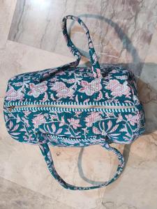 Bolsa de Viaje Acolchada de Algodón Azul Turquesa al por Mayor, Bolsa de Hombro para Fin de Semana con Estampado Botánico Rosa para Mujer - Product Image 3