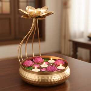 Support de bougie à huile en fer forgé Lotus, bol martelé fait main, écologique, décoration d'intérieur, accent traditionnel pour Noël et Pâques - Product Image 3