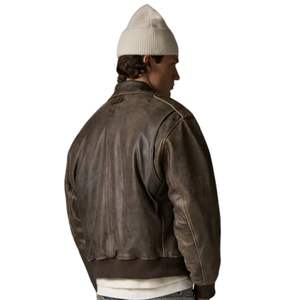 Chaqueta Bomber de Cuero Desgastado para Hombre en Color Marrón con Cierre de Cremallera de Diseño Elegante y Tela de Alta Calidad, Estilo Moderno - Product Image 6
