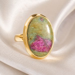 Large Ruby Zoisite 925 Sterling <b>Silver</b> <b>Ring</b> Rose Gold & Yellow Gold Plated Oval Gemstone Handmade Statement Jewelry Gift <b>Men</b> Her - Product Image 4