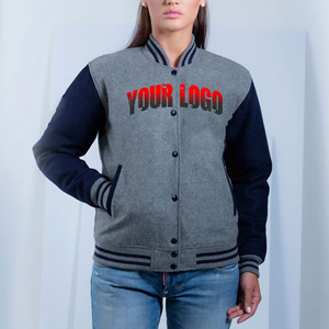 OEM 100% Wool Sheep Skin <b>Women's</b> Varsity Quilted Jacket Long Sleeve 2 Tone Winter Casual Wear Custom Embroidered Logo Breathable - Product Image 1