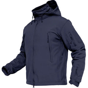 Men's Hooded <b>Motorcycle</b> <b>Jacket</b> Windproof Polyester Workwear Style Zipper Closure Solid Black Winter Wear - Product Image 4