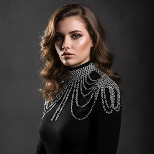 Collar de hombro de malla de plata hecho a mano, cadena corporal drapeada, joyería de armadura medieval, epaulettes, bolero para disfraz de fiesta para mujer - Product Image 1