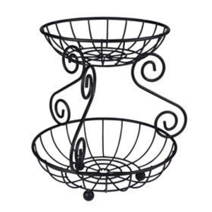Double Tier Metal <b>Storage</b> Basket Round Black Wire Basket Stand for Kitchen Sundries Display Decorative <b>Storage</b> Basket - Product Image 1