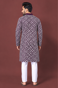 Kurta de Algodón Bordado para Hombre con Churidar Blanco para Bodas y Fiestas, Estilo Indio y Pakistaní, Casual, de Secado Rápido y Reversible - Product Image 3