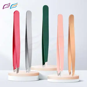 slanted tweezers eyebrow private label custom color made of stainless steel for hair removal by Bahasa pro