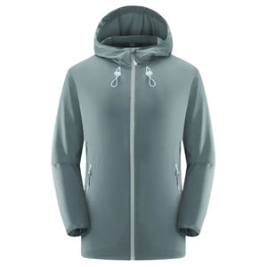 Wholesale RAPID SPORTS New Men's Winter <b>Hooded</b> Woolen Bonded Waterproof <b>Soft</b> <b>Shell</b> Seamless Stand Gray Zipper Closure Front - Product Image 3
