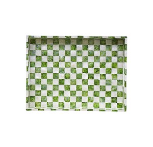 Plateau en nacre, motif damier vert et blanc, mosaïque, plateau de service rectangulaire avec poignées découpées pour la décoration de la maison - Product Image 4