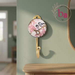 Beads Art Ceramic + Metal Wall <b>Hook</b> & <b>Coat</b> Hanger with Cherry Blossom Birds Design Handmade Luxury Multifunction for Home <b>Decor</b> - Product Image 3
