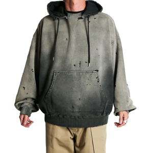 Sudadera con Capucha Oversize para Hombre, Gris, Teñida, de Felpa Francesa, Algodón Antipilling, Diseño con Bolsillos, Estilo Urbano de Invierno, Lavado Ácido - Product Image 1