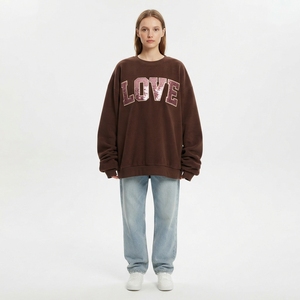 2026 Oversized Knitted Long Autumn Sweatshirt Bloom Letter Print Casual Loose Pullover <b>Sweat</b> <b>Top</b> For Woman - Product Image 4