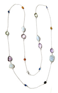 Natural Kyanite Tourmaline Amethyst Blue Lace Agate Gemstone Long Snake Chain Bohemian <b>Statement</b> <b>Necklace</b> 925 Sterling Silver - Product Image 4