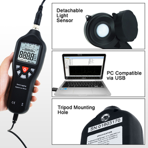 Digital Lux Meter <b>Light</b> <b>Sensor</b> Tester with Data Logging Function 0-200000 Lux Detachable <b>Sensor</b> Black - Product Image 2