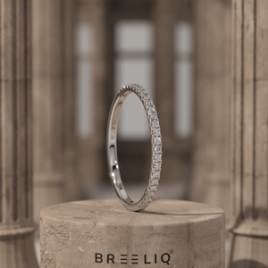 14K Solid Gold Round Lab Grown Diamond Half Eternity Ring Slim Pave <b>Wedding</b> Band Stackable Fine Jewelry - Product Image 1