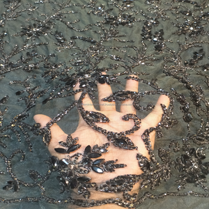 High Quality Luxury Floral <b>Net</b> Lace 100% Polyester Fancy Wedding Crystal Beaded Embroidered Green Bridal Tulle Lace <b>Fabric</b> - Product Image 6