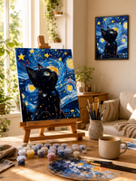 Kit de peinture par numéros Chat Noir, peintures acryliques, toile numérotée 40x50cm, art mural DIY pour adultes débutants