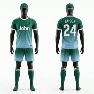 Tenue de football pour hommes en tissu interlock polyester premium 160 GSM, avec panneaux géométriques dégradés et logo personnalisé par sublimation - Product Image 1