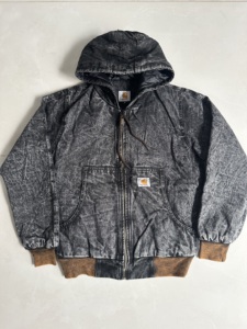 Veste de travail à capuche Carhartt pour homme, gris foncé, délavée à l'acide, reconditionnée, pour l'hiver, taille M à XL - Product Image 1
