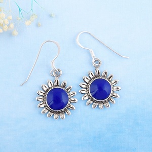 Wholesale Natural Lapis Lazuli Sunflower <b>Dangle</b> <b>Earrings</b> Silver Plated Boho Gemstone Drop <b>Earrings</b> Women Fashion Jewelry Trendy - Product Image 2