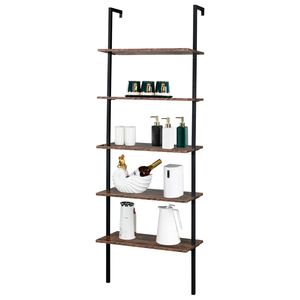 Libreria Industriale a 5 Ripiani con Scala Aperta, 60 cm L x 30 cm P x 180 cm H, Scaffale a Muro con Struttura in Metallo - Product Image 5