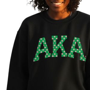 Black Polka Dot Letter Graphic Crewneck Sweatshirt <b>Green</b> Print Cotton Fleece Pullover Long Sleeve Casual Fashion Streetwear - Product Image 2