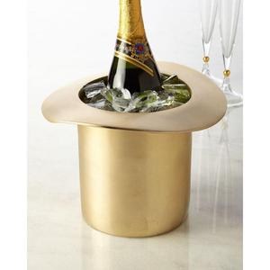 Seau à glace en métal doré de forme ronde avec poignées en anneau, design glamour, résistant à la rouille, refroidisseur de boissons pour fêtes, décoration de mariage - Product Image 4