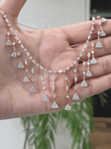Lab Grown Diamond 14K Gold Necklace IGI Certified 5.50ct Trillion Cut Floral Cluster Design Fancy Light Drop Luxury Statement - Product Image 3
