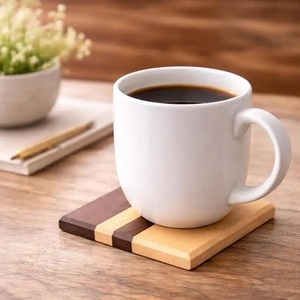 Modern Wooden Striped Square Coaster Set <b>Non</b> <b>Slip</b> <b>Mats</b> Pads Cups Mugs Tableware Accessories Heat Resistant Eco-Friendly UO INDIA - Product Image 4