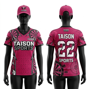 เสื้อดาร์ทหญิง พรีเมียม ผ้าโพลีเอสเตอร์ 160 GSM ระบายอากาศ แห้งเร็ว สีเหลืองกรมท่า ดีไซน์ลายแผง  รับสกรีนโลโก้แบบซับลิเมชั่น - Product Image 5