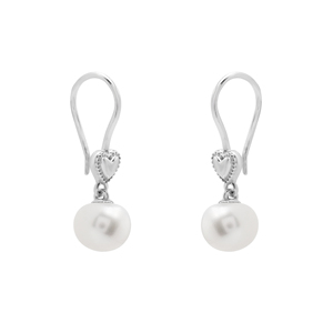 Pendientes de Plata de Ley 925 100% Pura con Forma de Corazón y Perla de Agua Dulce, Joyería Fina Clásica para Mujer, Uso Diario - Product Image 2