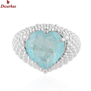 Anillos hechos a mano con piedras preciosas de alta calidad, plata de ley 925, cuarzo doblet aguamarina, anillo con textura de corazón. - Product Image 3