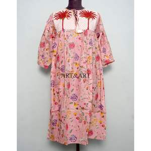 Vestidos Midi Boho de Verano con Estampado Floral Dulce de 2 Piezas, 100% Algodón, Cuello en V, Borlas, Manga Corta, Holgados e Informales - Product Image 1