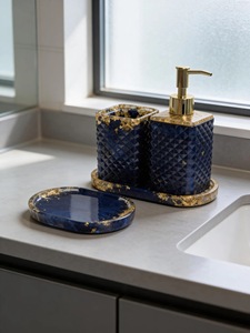 ILAHI's Sky Blue Luxury Acrylic Resin Three-piece Modern Portable <b>Bathroom</b> <b>Set</b> Flower Design Home <b>Accessories</b> Uttar Pradesh - Product Image 1