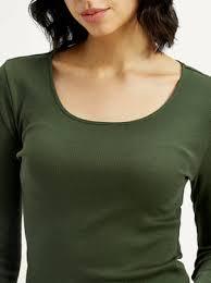 STELLAR Green Casual Stylish <b>Square</b> Neck Slim Fit Long Sleeve Printed Women's Cotton <b>T</b>-Shirt Polyester/Cotton Knitted Fabric - Product Image 2