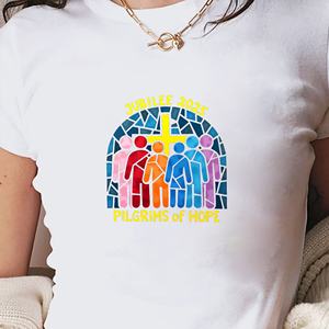 Camiseta Corta de Punto con Estampado Ajustado Y2K para Mujer JUBILEE 2025 PILGRIMS of HOPE - Product Image 3