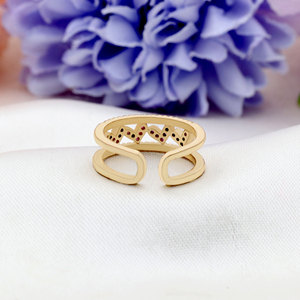 Wholesale 14K Gold Plated Zircon Double Layer Heart Adjustable <b>Open</b> <b>Ring</b> for Women Wedding Engagement Gift with Pave Setting - Product Image 6