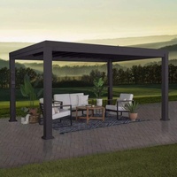 Pergola autonome à lames orientables avec structure en métal graphite et toit bioclimatique à lames orientables pour terrasse et espace de vie extérieur