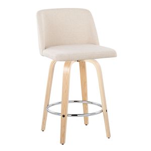 Toriano 26 \ "coeva Set sgabello da bancone 2 altezza fissa girevole legno naturale Noise tessuto in metallo cromato sedie da pranzo - Product Image 2