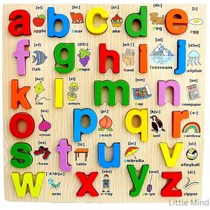 Puzzle en bois alphabet A à Z Little Mind pour enfants, lettres ABC colorées, jouet éducatif pour développer le vocabulaire et la motricité, dès 2 ans - Product Image 1