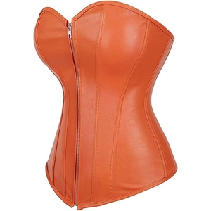Corset gainant en cuir PU orange pour femme avec fermeture éclair frontale et maintien ferme du ventre pour usage quotidien - Product Image 2