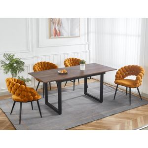 Walnut Color Modern Extendable <b>Square</b> Dining <b>Table</b> with Metal Leg 55.11\" X 70.86\" for <b>Kitchen</b> & Living Room Space Saving - Product Image 6