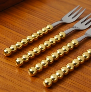 Ensemble de couverts en acier inoxydable multi-usages avec poignées en perles dorées pour la restauration, le service, les desserts, les mariages, la cuisine et les restaurants - Product Image 3