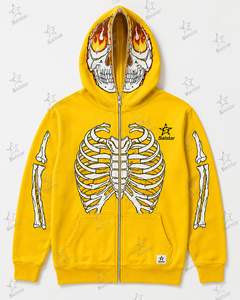 Sudadera con Capucha Amarilla para Hombre Salstar, con Cierre y Estampado de Esqueleto, Chaqueta Casual de Forro Polar para Otoño - Product Image 4