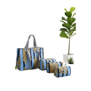 Bohomin Bohemian Leopard Print 3-Piece <b>Mini</b> Tote Handbag Utility Pouch Combo Water Resistant Zipper Summer Handblock Beach Daily - Product Image 2